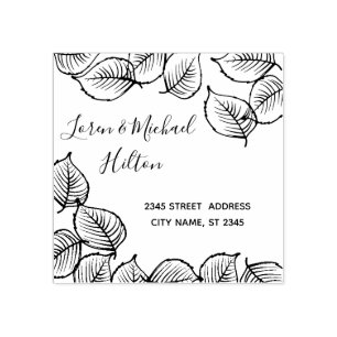 Vintage leaves modern typography return address rubber stamp