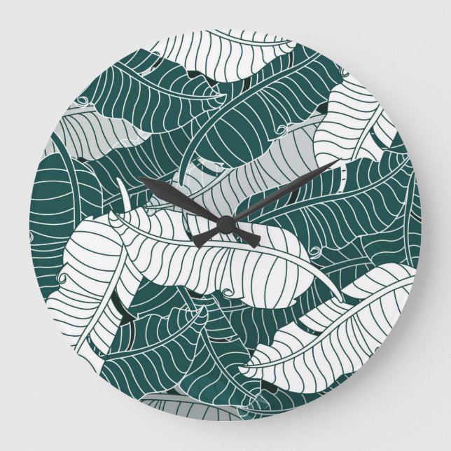 Vintage Leaves Pattern Background Large Clock (Front)