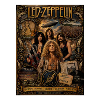 Vintage Led Zeppelin Rock Band Tribute Wall Art Po