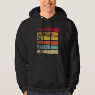 Vintage Legendary Awesome Epic Since March 1974 Bi Hoodie