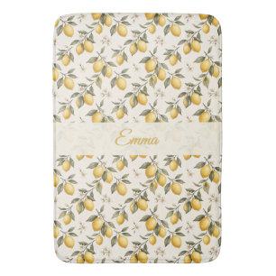 Vintage Lemon Blossom – Elegant Botanical Citrus  Bath Mat