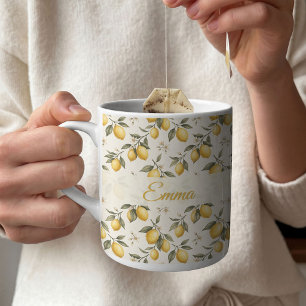 Vintage Lemon Blossom – Elegant Botanical Citrus Coffee Mug