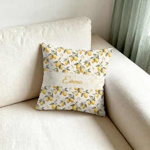 Vintage Lemon Blossom – Elegant Botanical Citrus  Cushion