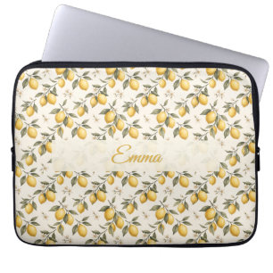 Vintage Lemon Blossom – Elegant Botanical Citrus Laptop Sleeve