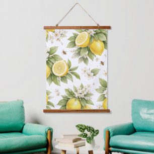 Vintage Lemon Blossom Pattern Cottagecore Citrus Hanging Tapestry