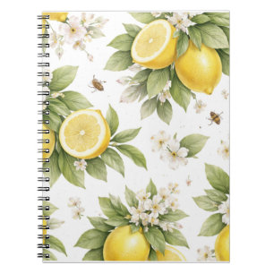 Vintage Lemon Blossom Pattern Cottagecore Citrus Notebook