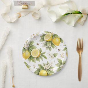 Vintage Lemon Blossom Pattern   Cottagecore Citrus Paper Plate