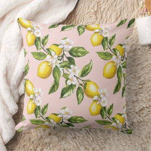 Vintage Lemon & Blossom Pattern on Pink (2) Cushion