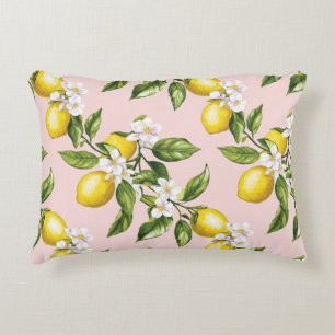 Vintage Lemon & Blossom Pattern on Pink (2) Decorative Cushion