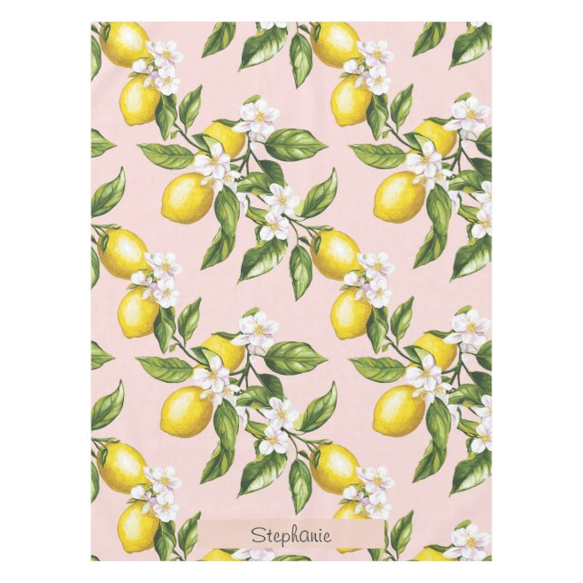Vintage Lemon & Blossom Pattern on Pink (2) Tablecloth (Front)