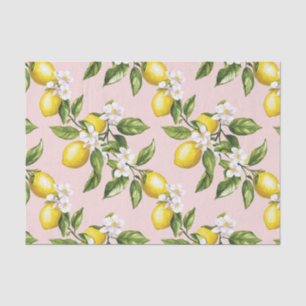 Vintage Lemon & Blossom Pattern on Pink (2) Tissue Paper