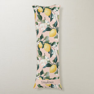 Vintage Lemon & Blossom Pattern on Pink Body Cushion