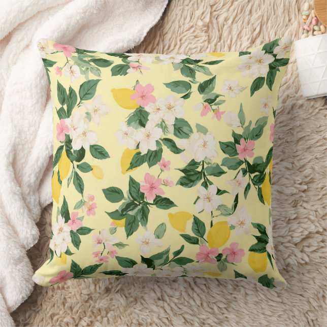 Vintage Lemon & Blossom Pattern on Yellow Cushion (Blanket)