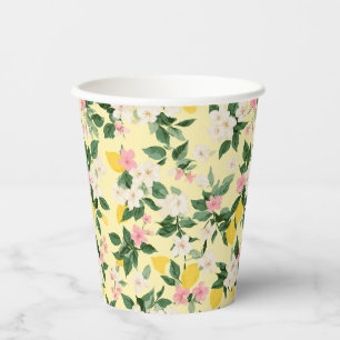 Vintage Lemon & Blossom Pattern on Yellow Paper Cups