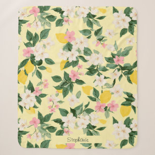 Vintage Lemon & Blossom Pattern on Yellow Sherpa Blanket