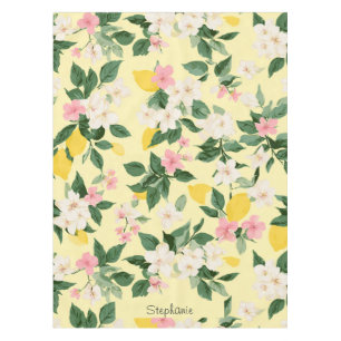 Vintage Lemon & Blossom Pattern on Yellow Tablecloth