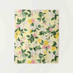 Vintage Lemon & Blossom Pattern on Yellow Tapestry