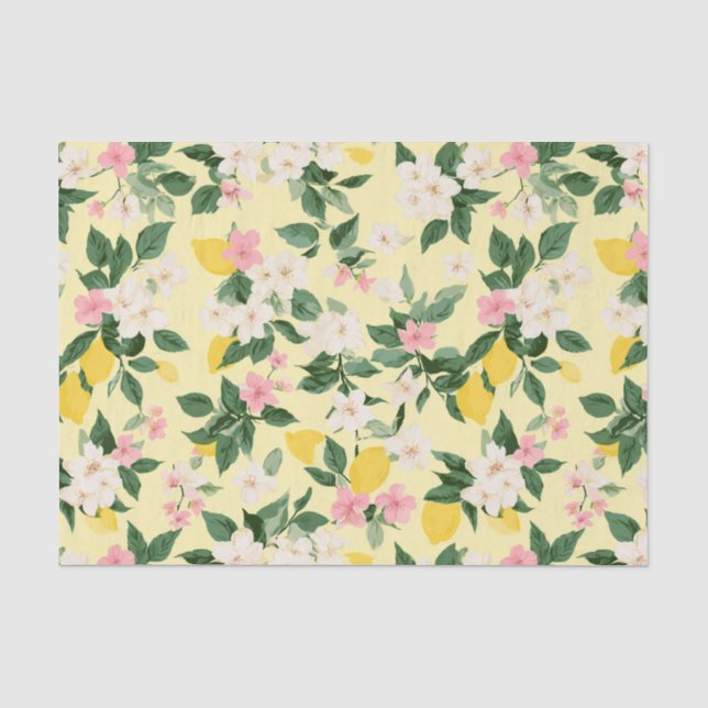 Vintage Lemon & Blossom Pattern on Yellow Tissue Paper (Front)