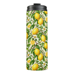 Vintage Lemon Botanical Floral Pattern Thermal Tumbler