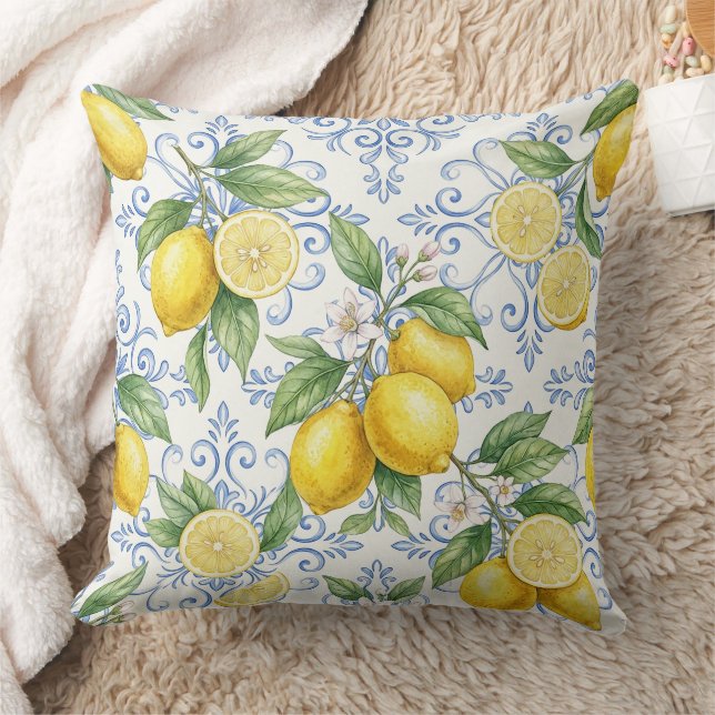 Vintage Lemon Botanical Pattern – Mediterranean  Cushion (Blanket)
