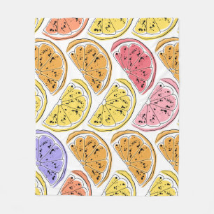 Vintage Lemon Citrus Summer Texture Fleece Blanket