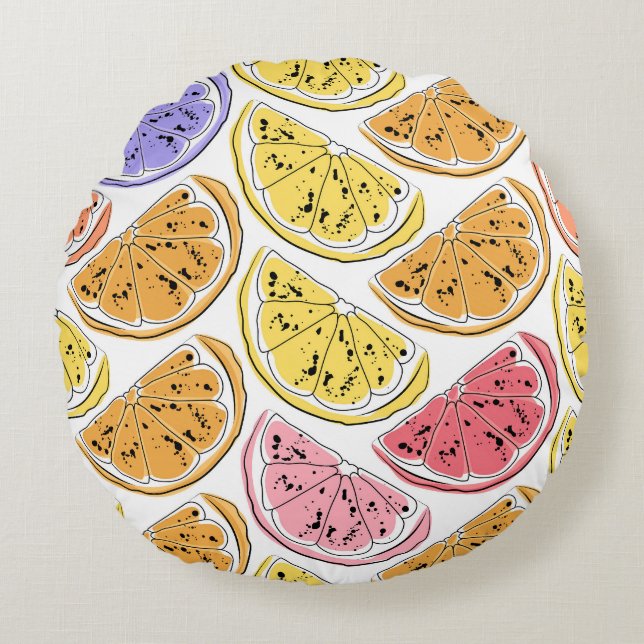 Vintage Lemon Citrus Summer Texture Round Cushion (Front)