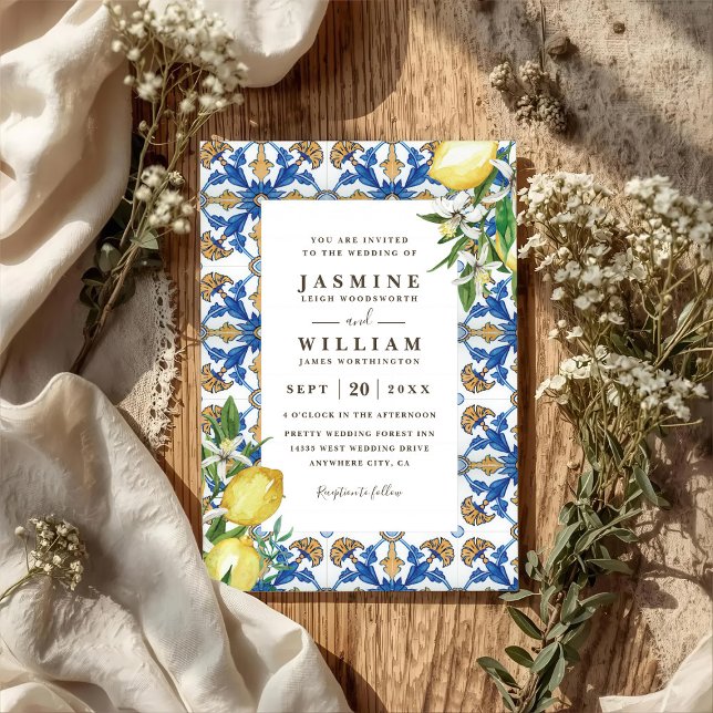 Vintage Lemon Foliage Elegant QR Code Wedding Invitation (Creator Uploaded)