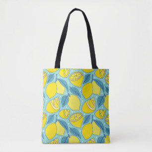 Vintage lemon fresh tropical fruit seamless patter tote bag