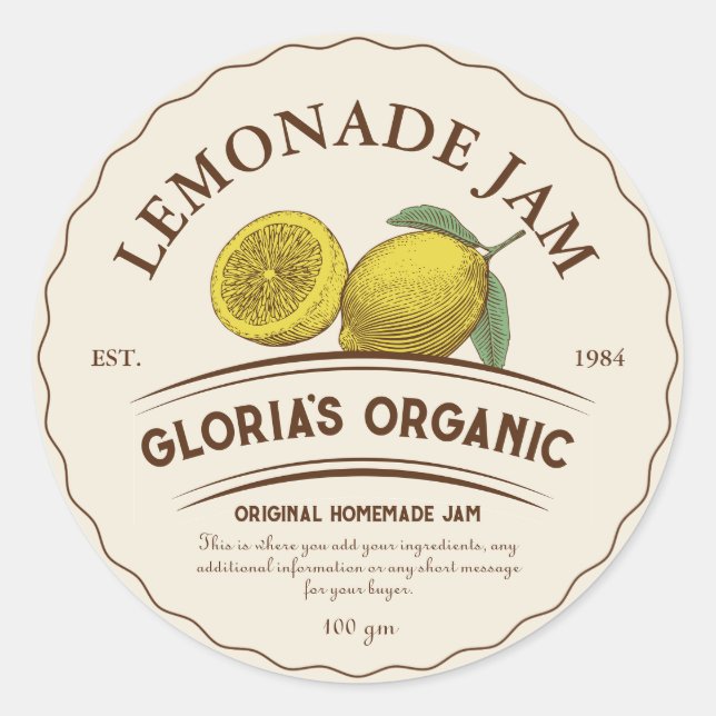 Vintage Lemon Fruit Lemonade Jam Food Label (Front)