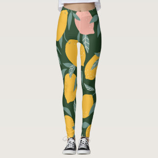 Vintage Lemon Fruit Seamless Pattern Leggings