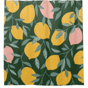 Vintage Lemon Fruit Seamless Pattern Shower Curtain