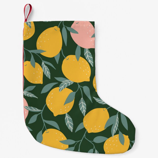 Vintage Lemon Fruit Seamless Pattern Small Christmas Stocking (Front)