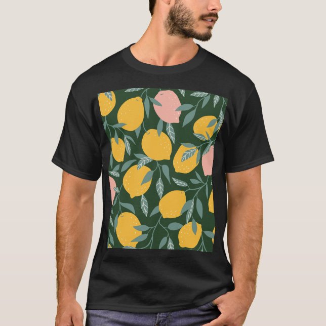 Vintage Lemon Fruit Seamless Pattern T-Shirt (Front)