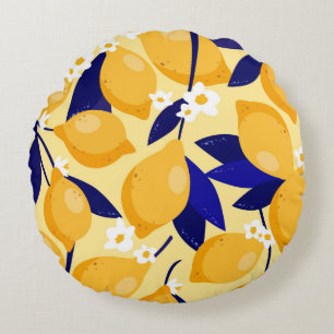 Vintage lemon fruits: food pattern. round cushion