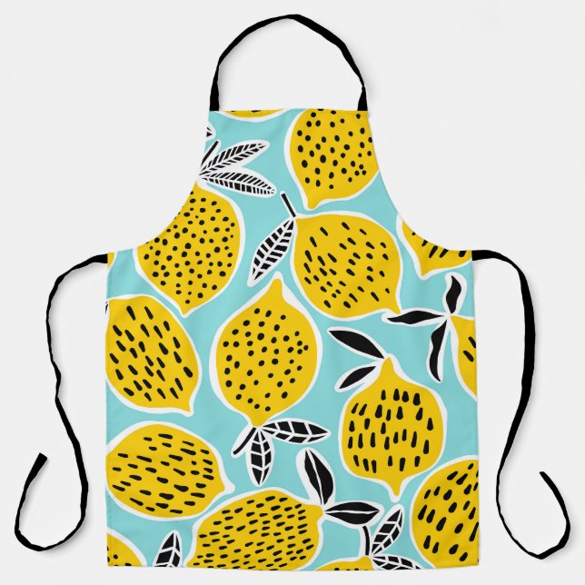 Vintage Lemon: Hand-Drawn Seamless Pattern Apron (Front)