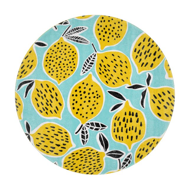 Vintage Lemon: Hand-Drawn Seamless Pattern Cutting Board (Front)