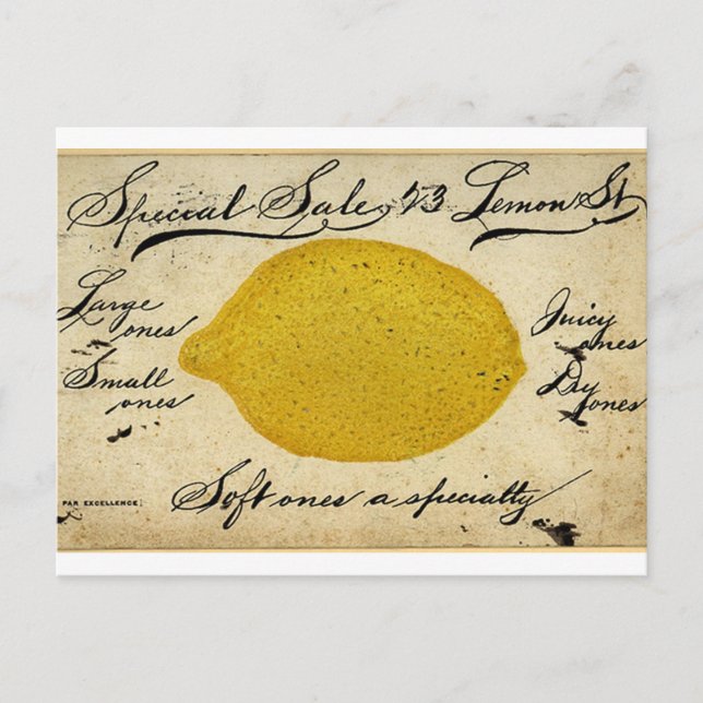 Vintage Lemon Handwritten Postcard Advertisement (Front)