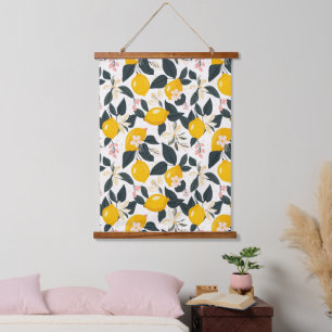 Vintage Lemon & Pink Blossom Pattern Hanging Tapestry