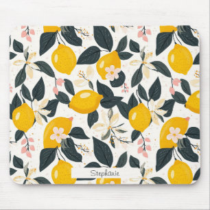 Vintage Lemon & Pink Blossom Pattern Mouse Pad