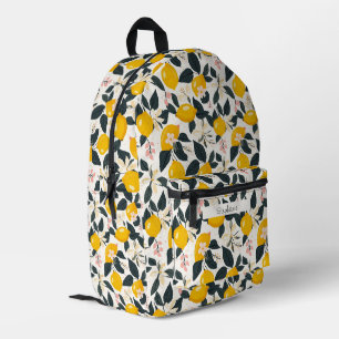 Vintage Lemon & Pink Blossom Pattern Printed Backpack
