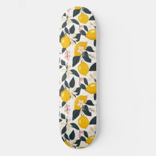 Vintage Lemon & Pink Blossom Pattern Skateboard