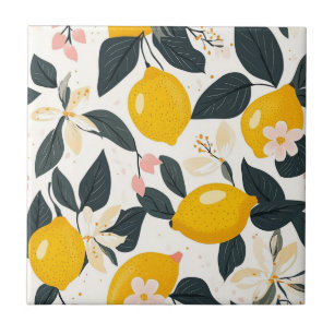 Vintage Lemon & Pink Blossom Pattern Tile
