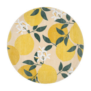 Vintage Lemon: Seamless Fruit Texture. Cutting Board