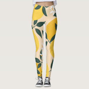 Vintage Lemon: Seamless Fruit Texture. Leggings