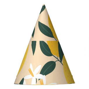 Vintage Lemon: Seamless Fruit Texture. Party Hat