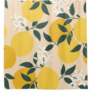 Vintage Lemon: Seamless Fruit Texture. Shower Curtain