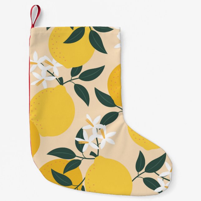 Vintage Lemon: Seamless Fruit Texture. Small Christmas Stocking (Front)