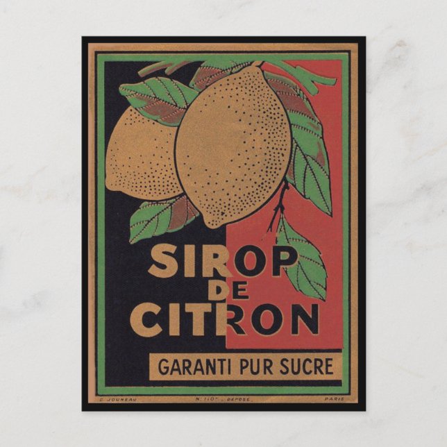 Vintage Lemon Syrup Advertisement Postcard (Front)