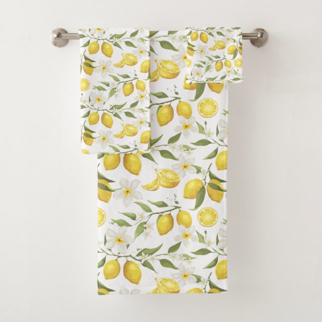 Vintage Lemon Tree Pattern Bath Towel Set (Insitu)