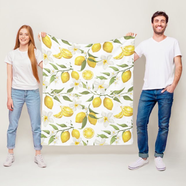 Vintage Lemon Tree Pattern Fleece Blanket (In Situ)